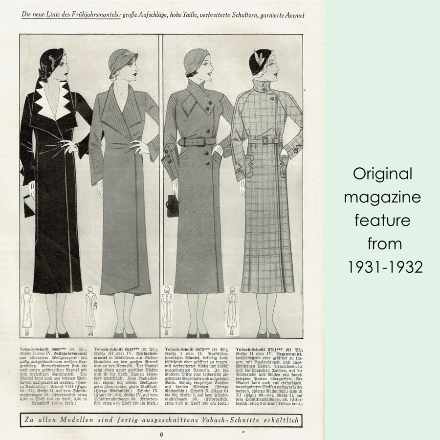 1932 Art Deco Coat PDF pattern in 96cm/ 37.8" bust