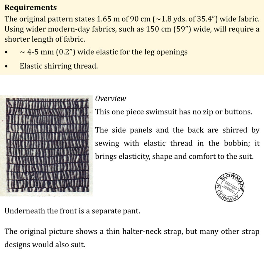 1953 Swimsuit PDF pattern in 102 cm/40.2" bust
