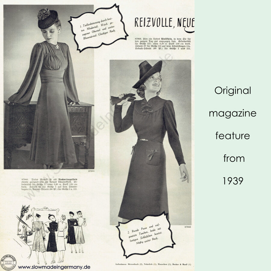1939 Dress pattern in 90 cm/ 35.4" or 102cm/ 40.2" bust