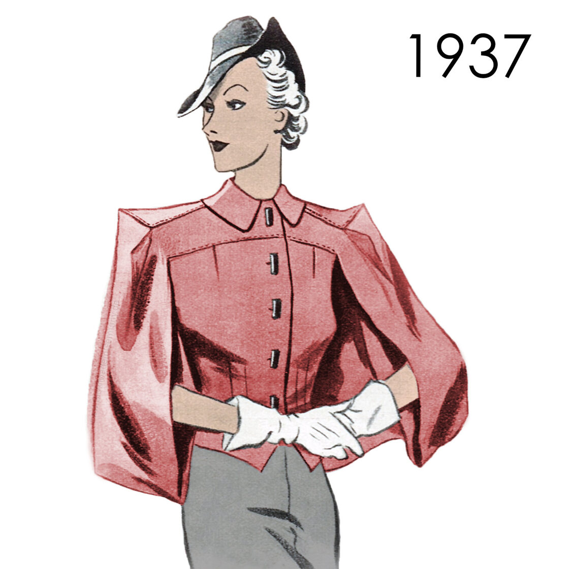 1937 Jacket with cape pattern in 92 cm /36" bust
