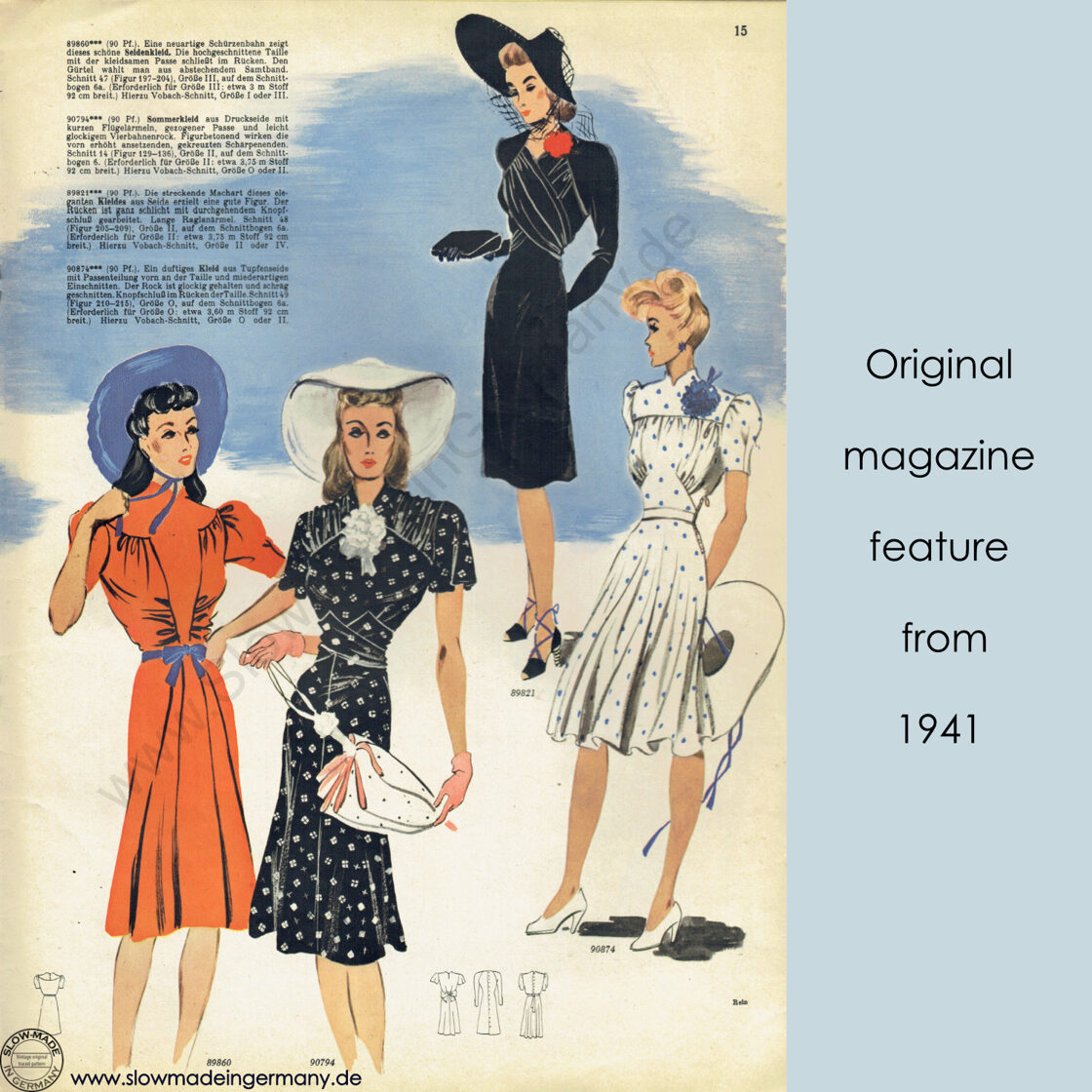 1941 Dress pattern in 88 cm/ 34.6" bust