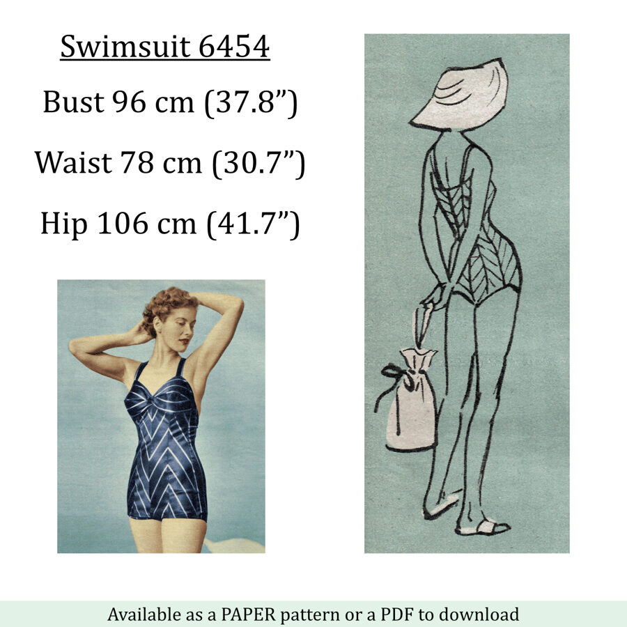 1957 Swimsuit PDF pattern in 96 cm/ 37.8" bust