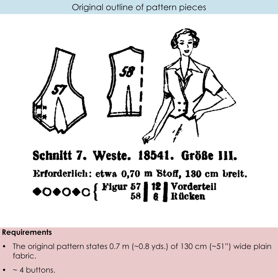 1950 Waistcoat PDF pattern in 104 cm/ 41" bust