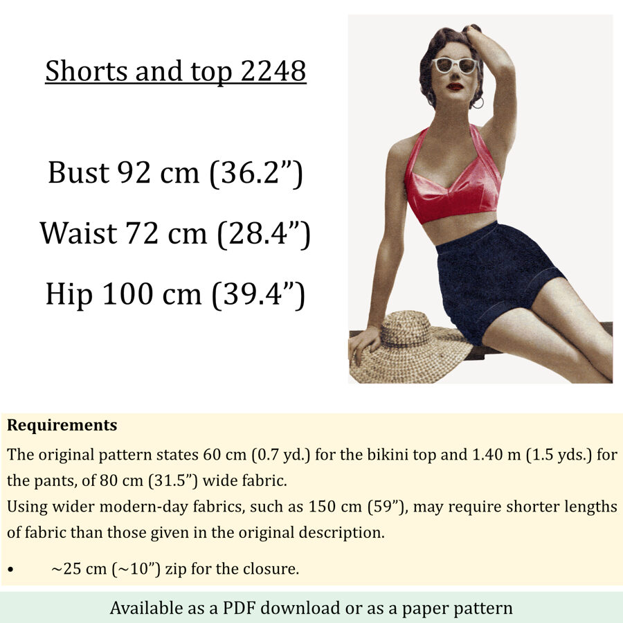 1957 Shorts & top PDF pattern in 92 cm/ 36" bust