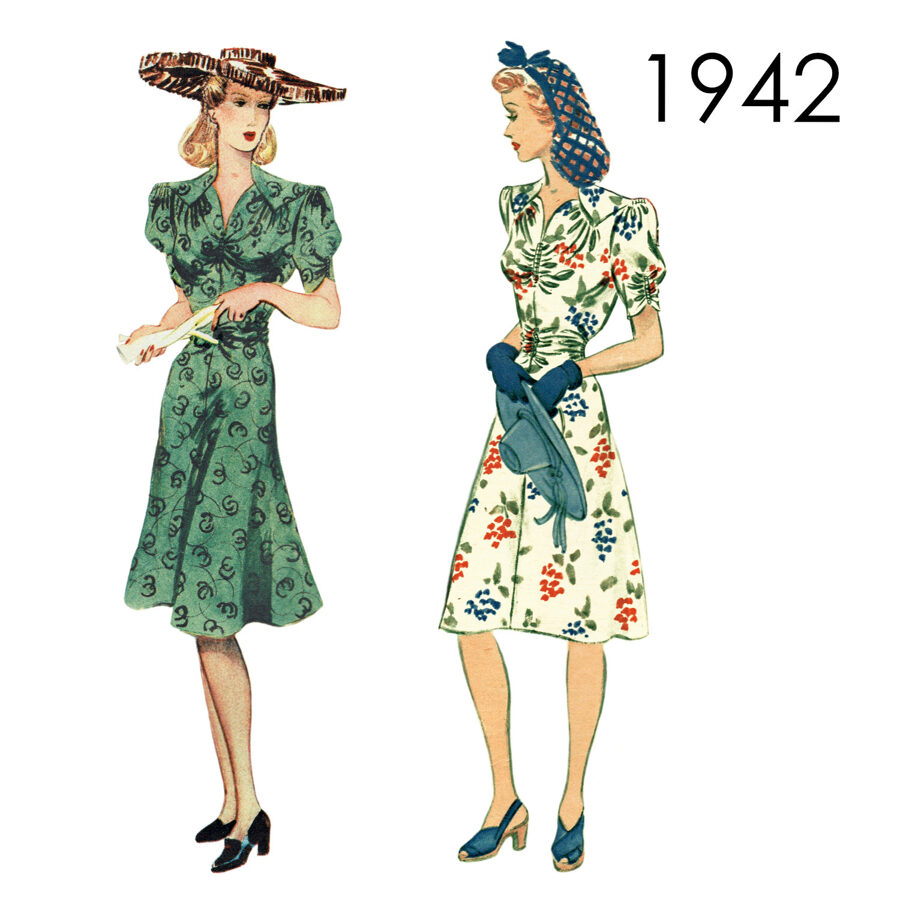 1942 Dress pattern in 90 cm/ 35.4" or 102 cm/ 40" bust
