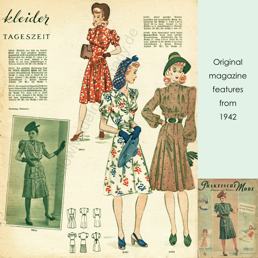 1942 Dress pattern in 90 cm/ 35.4" or 102 cm/ 40" bust