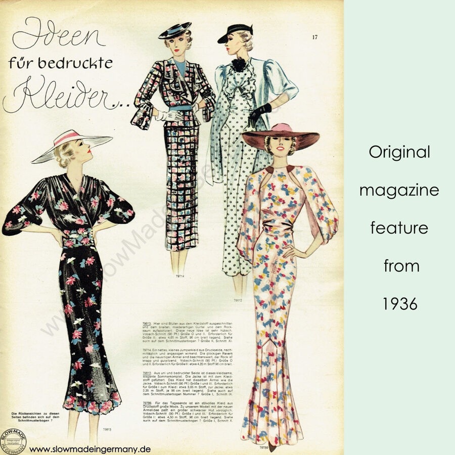 1936 Gown pattern in 90 cm to 98 cm/ 35.4"-38.6" bust
