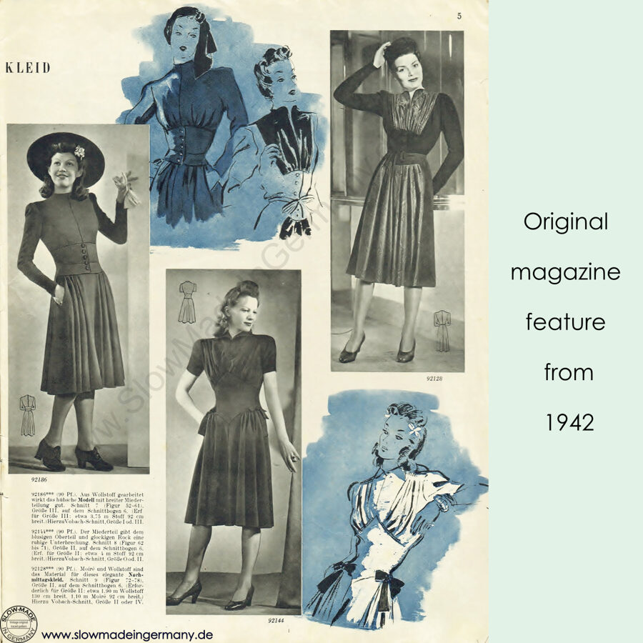 1942 Dress pattern in 96 cm/ 38" or 108 cm/ 42.5" bust