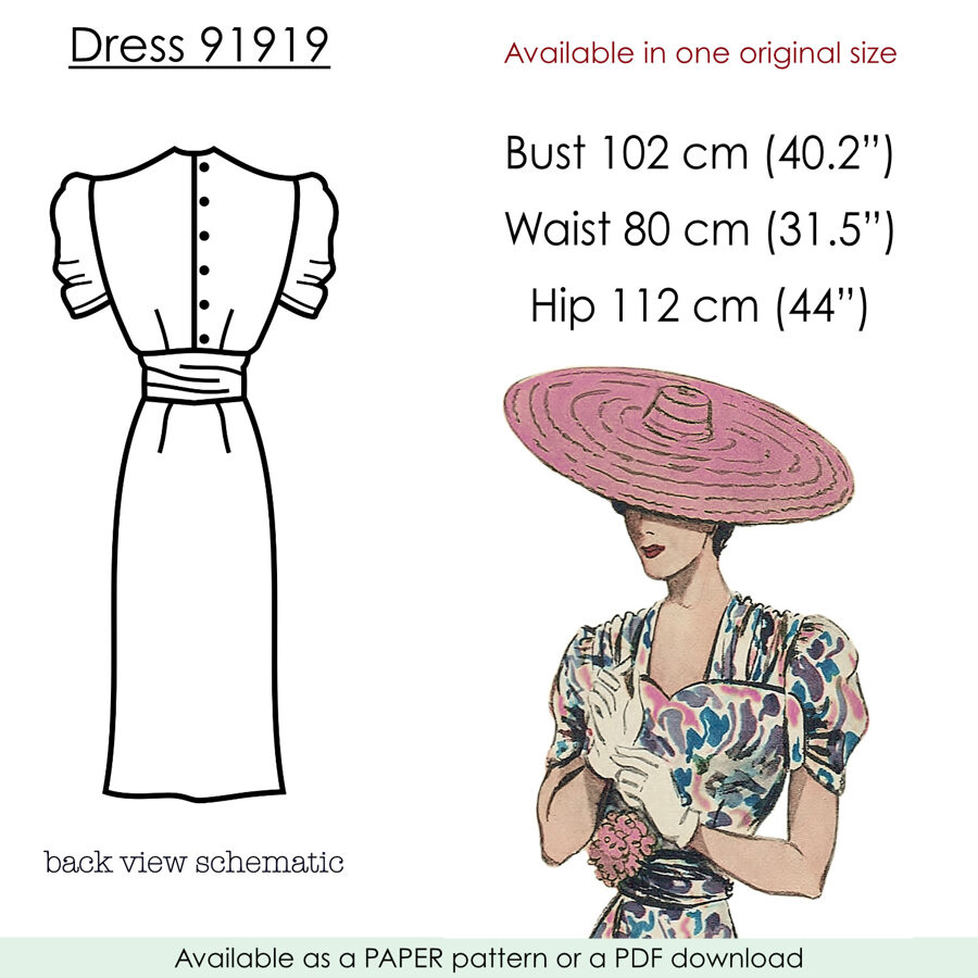 1939 Dress pattern in 102 cm/ 40" bust
