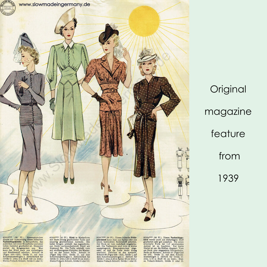 1939 Dress pattern in 88 cm/ 34.6" or 96 cm/ 37.8" bust