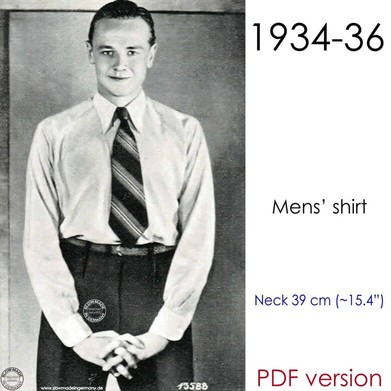 1930s Men's shirt. Neck 39 cm (15.4"). PDF.