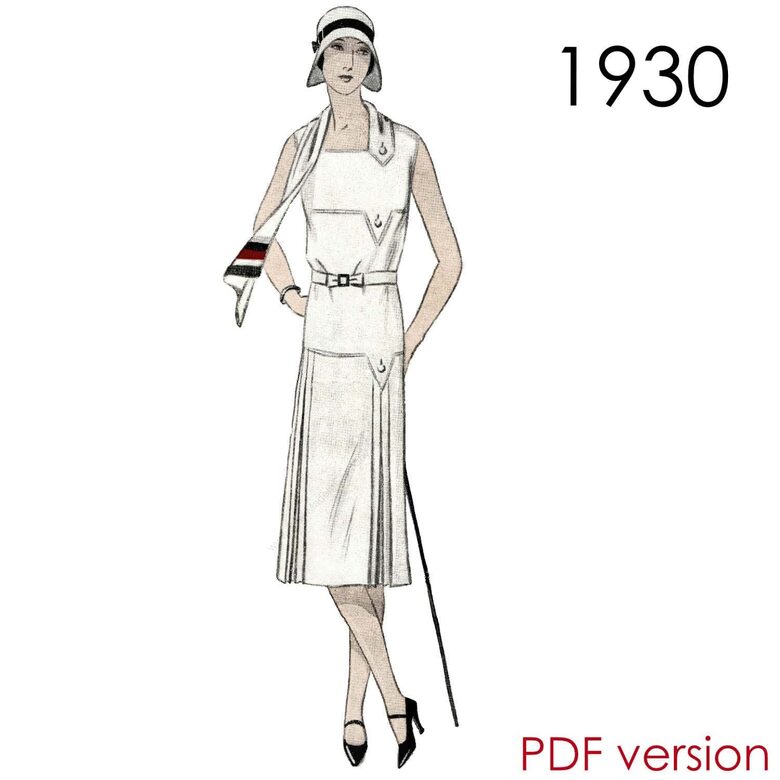 1930 Dress. Bust 96 cm (37.8"). PDF pattern.