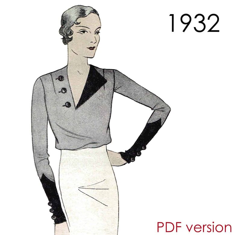 1932 Blouse. Bust 88 cm (36.4"). PDF pattern