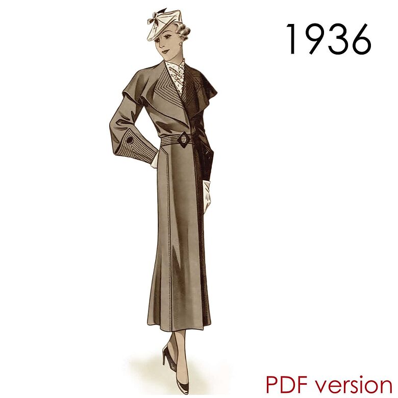 1936 Coat. Bust 108 cm (43"). PDF pattern.