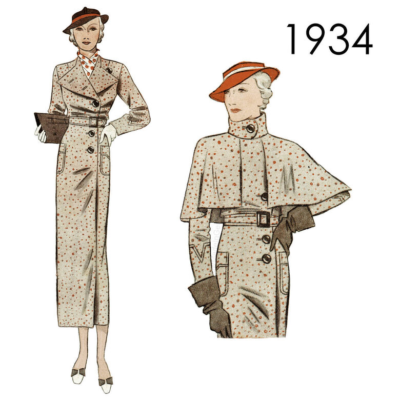 1934 Long coat.   Busts: 90 cm or 102 cm (35.4" or 40")