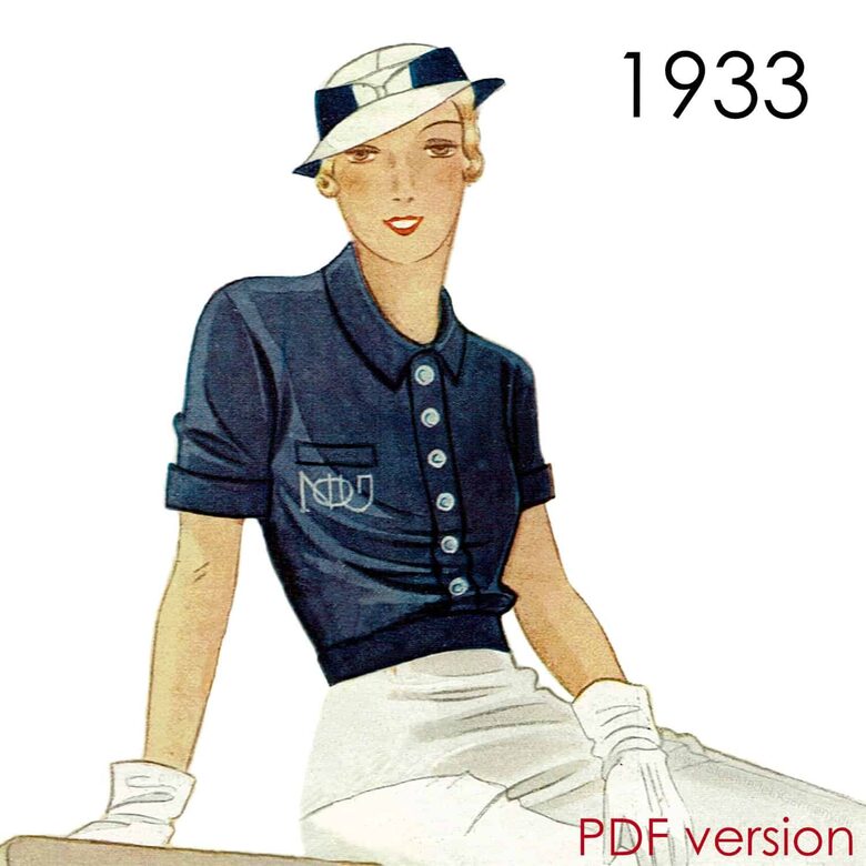 1933 Blouse. Busts 90 cm + 102 cm (35.4" + 40"). PDF pattern.