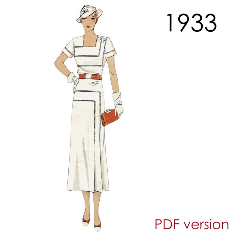 1933 Dress. Bust 96 cm (38"). PDF pattern.