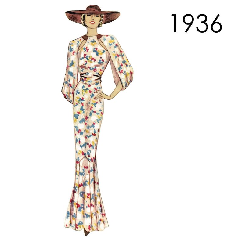 1936 Gown. Busts 90 cm to 98 cm (35" to 38.6")