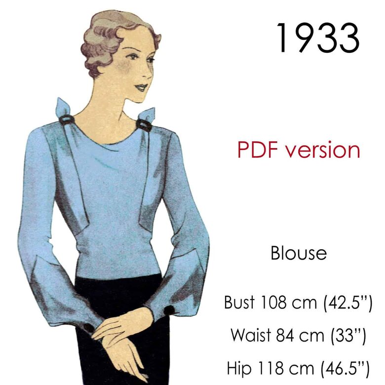 1933 Blouse. Bust 108 cm (42.5"). PDF pattern.