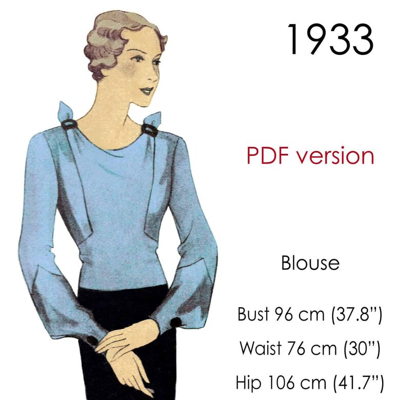 1933 Blouse. Bust 96 cm (37.8"). PDF pattern.