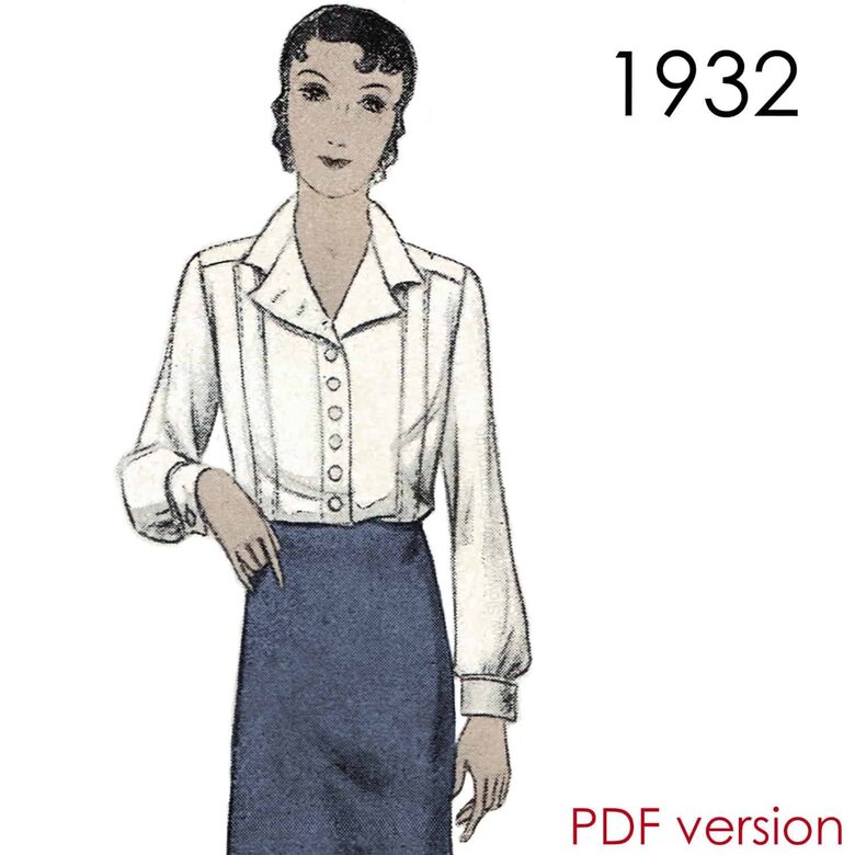 1932 Blouse. Bust 120 cm (47"). PDF pattern.