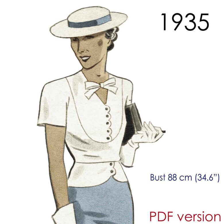 1935 Blouse. Bust 88 cm (34.6"). PDF pattern.