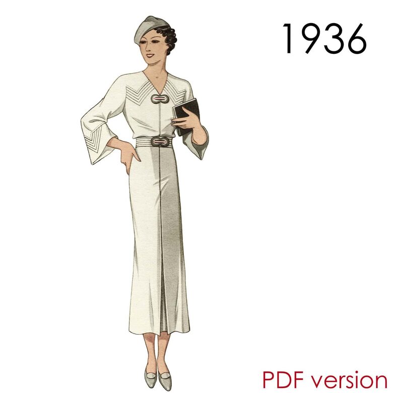 1936 Dress. Bust 96 cm (37.8"). PDF pattern.