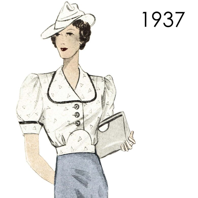 1937 Blouse. Busts 90 cm or 102 cm (35.4" or 40")