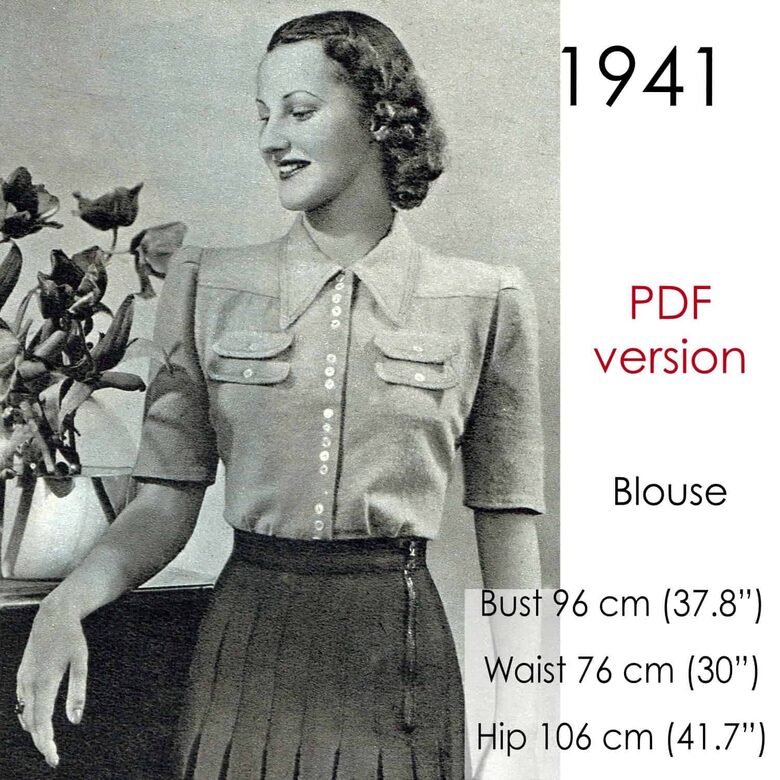 1941 Blouse. Bust 96 cm (37.8"). PDF