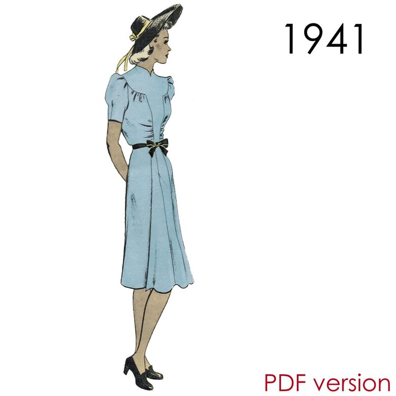 1941 Dress. Bust 102 cm (40"). PDF pattern.