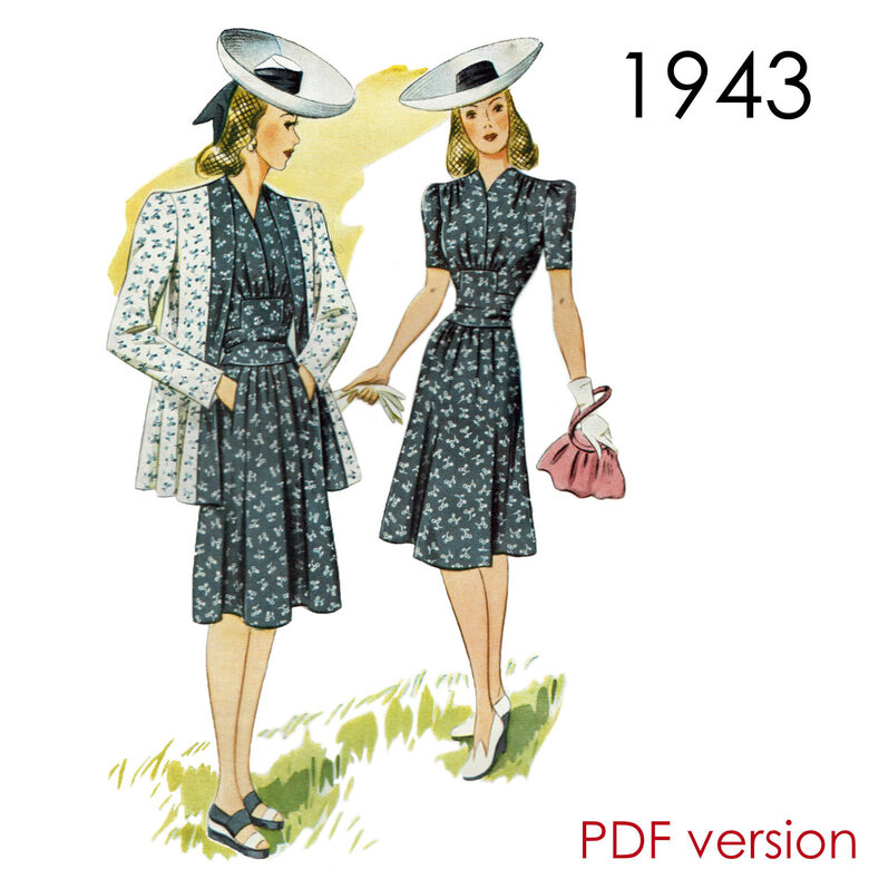 1943 Dress & Jacket. Bust 96 cm (37.8"). PDF