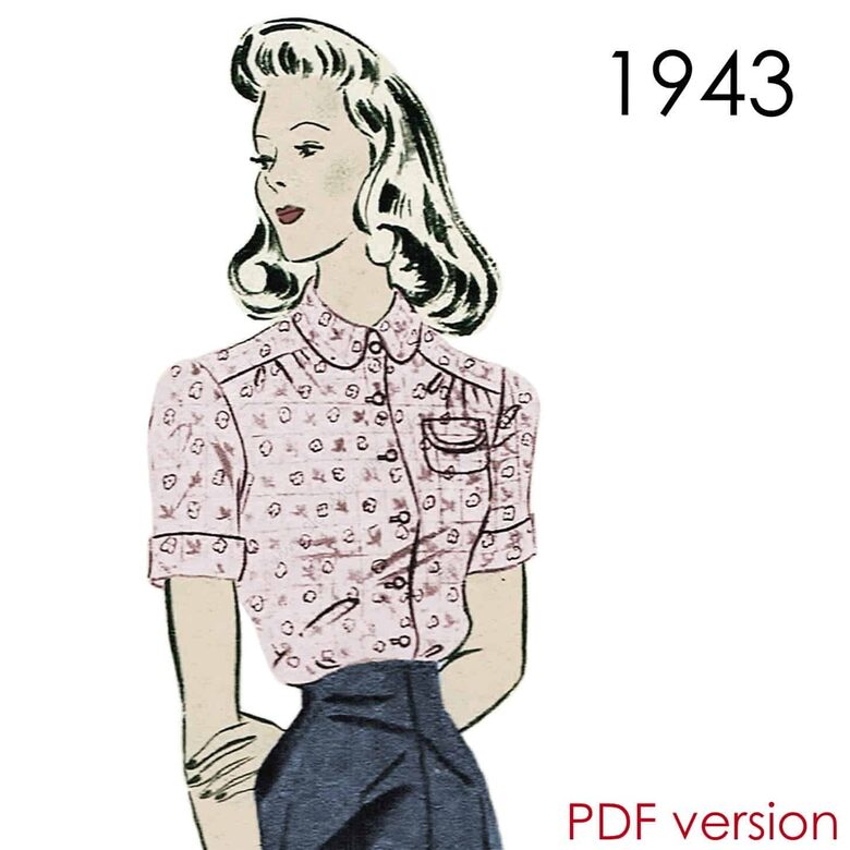 1943 Blouse. Bust 100 cm (39.4"). PDF pattern.