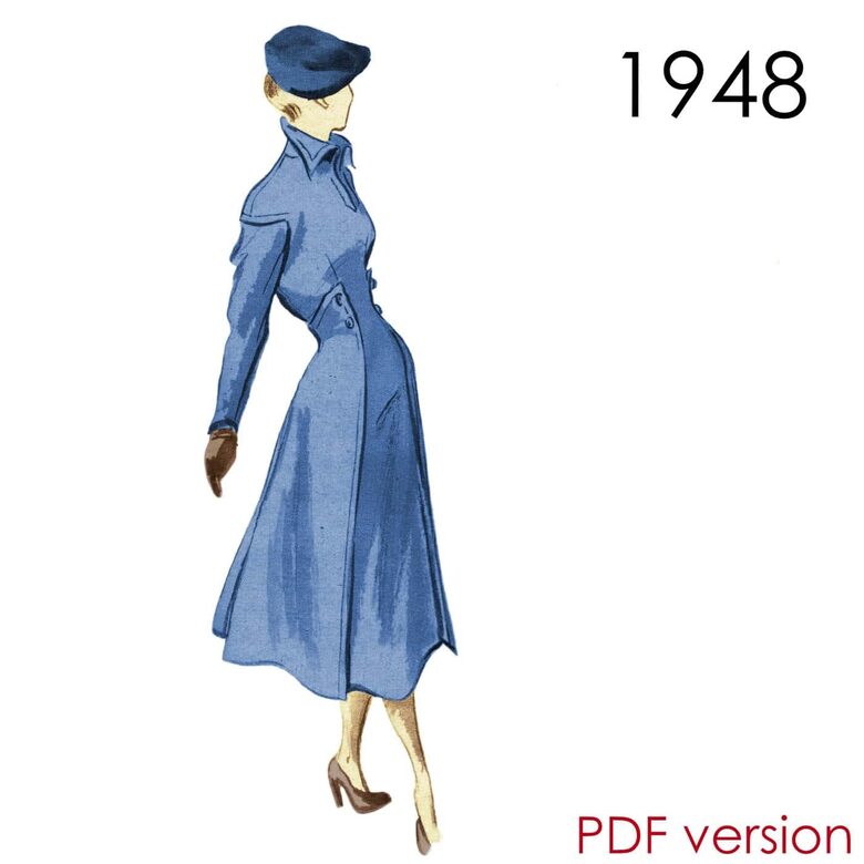 1948 Dress. Bust 96 cm (38"). PDF pattern.