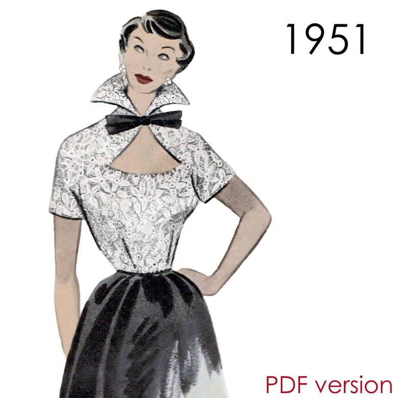 1951 Blouse. Bust 96 cm (37.8"). PDF pattern.