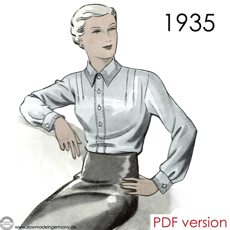 1935 Blouse. Bust 108 cm (42.5"). PDF pattern.