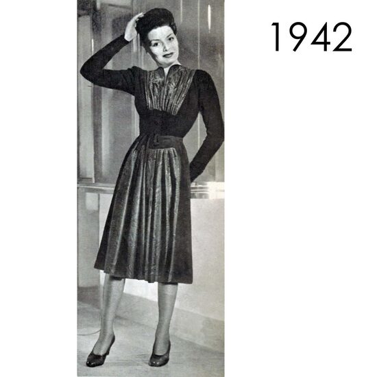1942 Dress. Busts 96 cm or 108 cm (37.8" or 42.5")