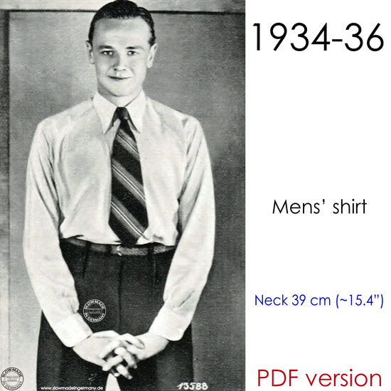 1930s Men's shirt. Neck 39 cm (15.4"). PDF.