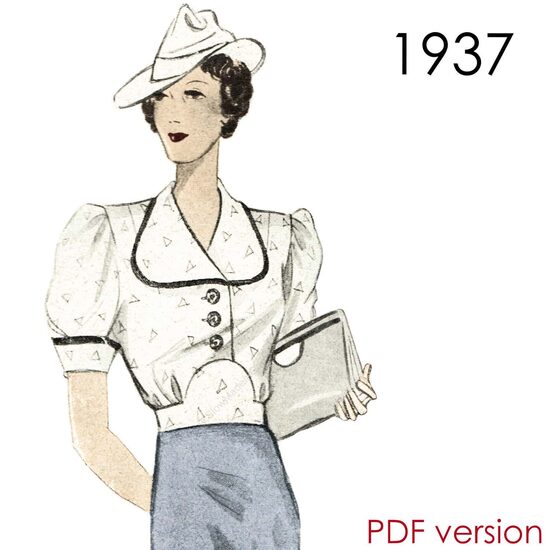 1937 Blouse. Busts 90 and 102 cm (35" + 40"). PDF pattern.