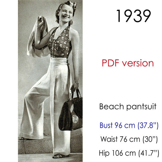 1939 Pant suit 96 cm (37.8") bust. PDF pattern.