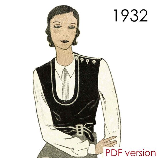 1932 Waistcoat.  Bust 96 cm (37.8"). PDF pattern.