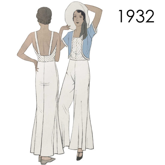 1932 Beach pyjama. Bust 90 cm (35.4")