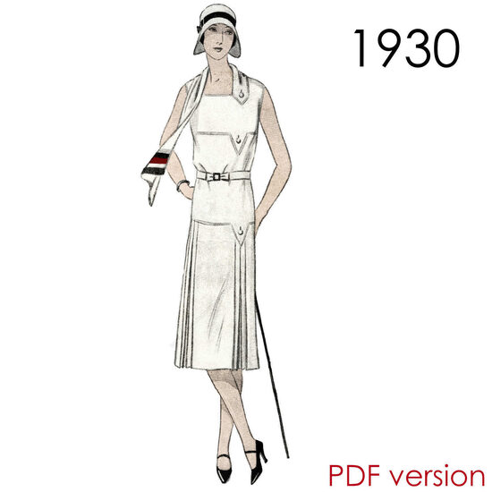 1930 Dress. Bust 96 cm (37.8"). PDF pattern.