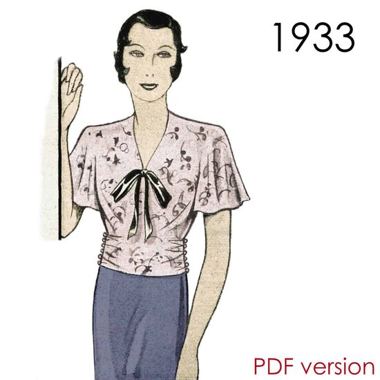 1933 Blouse. Bust 96 to 108 cm. PDF pattern.