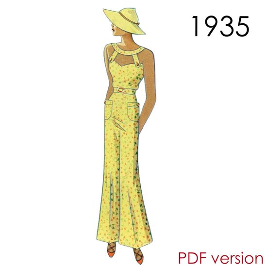 1935 Beach Pyjama 102 cm (40") bust. PDF pattern.