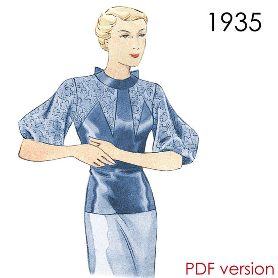 1935 Blouse. Bust 96 cm (37.8"). PDF pattern.