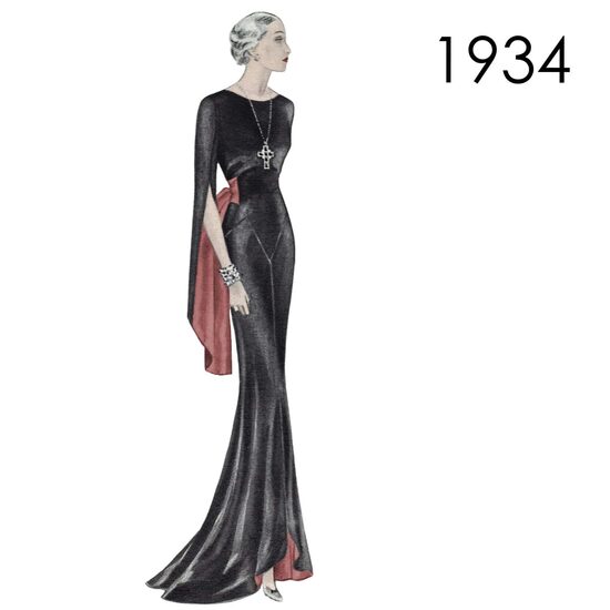 1934 Long gown. Busts 88 and 96 cm (35" & 38")
