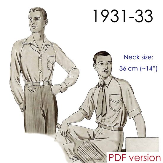 1930s Men's raglan sleeve shirt. Neck 36 cm (14"). PDF