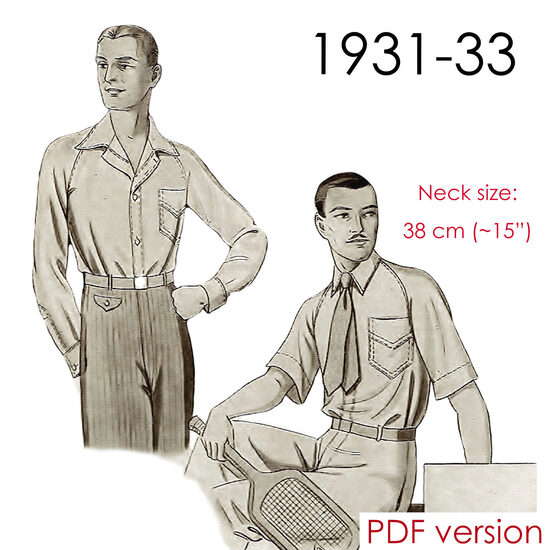 1930s Mens' raglan sleeve shirt. Neck 38 cm (15"). PDF