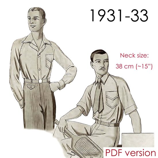 1930s Mens' raglan sleeve shirt. Neck 38 cm (15"). PDF