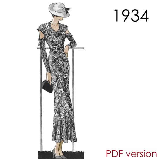 1934 Dress. Bust 96 cm (37.8"). PDF pattern.